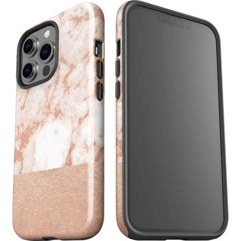 White Rose Gold Marble iPhone 15 Pro Impact Case